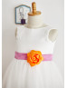 Ivory Satin Tulle Petals Knee Length Flower Girl Dress 